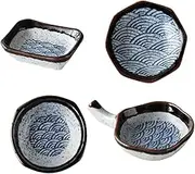 Happyyami 4pcs Sea Wave Pattern Ceramic Sauce Dishes Versatile Appetizer Plates for Dipping Sauce Seasoning Condiments and Snacks Stylish Lightweight Dishware for Modern Dining