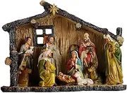 Resin Religious Christmas Display - Festive Nativity Scene Set, Tabletop Nativity Manger Set | Resin Christmas Nativity Set with Hand-Painted Figures, 14.96-Inch Religious Nativity Set for Table Decor