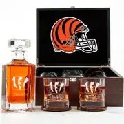 Cincinnati Bengal - Engraved Football Whiskey Decanter and 2 Glasses In Wood Box
