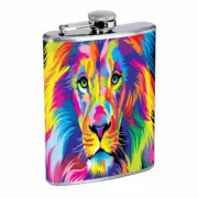Colorful Animal Lion Em1 Flask 8oz Stainless Steel Hip Drinking Whiskey