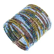Copper Blue Peacock Champagne Seed Beads Memory Wire Cuff Bracelet