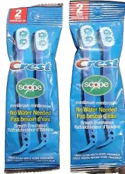 Crest Scope Mini Brushes Disposable Toothbrushes w/ Toothpaste No Water 2 Packs