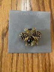 NWT Talbots Rhinestone Bumble Bee Brooch Pin Black Gold Marble