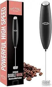 PACAHO Powerful Milk Frother with Double Whisk, Handheld Electric Foam Maker, Hand Mixer Wand, Portable Mini Blender Foamer Stirrer for Coffee, Latte, Matcha,Hot Chocolate