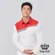 【KING GOLF】速達-網路獨賣款-條文印花拼接撞色薄款長袖POLO衫(紅白)