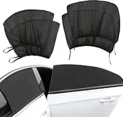 Car Window Sun Shades, 4 Packs Car Side Sunshade, Breathable Mesh UV Rays Mosquito Protection, Breathable & Mesh Protects for Kids Pets Fits Most Truck, SUV and Minivan, Double Layer Design