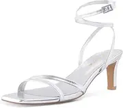 [PODAIK] Strappy Heels for Women Chunky Heel Summer Square Toe Heeled Sandals Comfortable Adjustable Buckle Ankle Strap Sexy Dressy Shoes Party Wedding