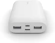 Belkin Portable Power Bank Charger with USB-C and Dual USB Ports for iPhone, Airpods, iPad and More, 10K mAh, White (F8J267btWHT)