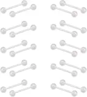VASANA 20Pcs 14G 14MM Transparent Acrylic Barbell Tongue Nipple Rings Flexible Straight Bar Body Piercing Jewelry Retainers for Women Men Work Sports