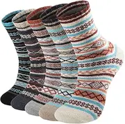 [Nimalpal] 5 Pairs Wool Socks - Wool Socks for Women Men Boot Socks Soft Crew Socks Winter Hiking Socks Cozy Socks Warm Socks
