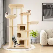 CostwayMulti-Level Cat Tree with 3-story Cat Condo &amp; 2 Perches &amp; Spring Ball-Beige