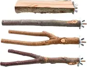 Ipetboom Bird Perches Stand for Parrots 4 Pack Natural Wood Bird Perch Toys Screw Mount for Small Birds