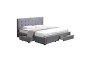 Levede Wooden Tufted Bed Frame w/ 4 Drawers Grey - All Sizes