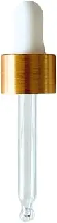 Brushed Gold Aluminum Dropper Cap – 66mm Glass Pipette, 18/410 Closure, White Matte (1 Piece)