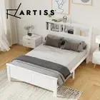 Artiss Bed Frame Double Size Wooden Mattress Base with 3 Shelves Headboard