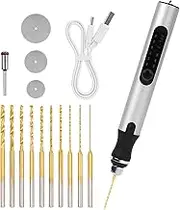 Adorila 3-Speed Cordless Mini Drill Pen with 10 Small Drill Bits, Rechargeable Electric Hand Drill, Resin Drill Set for Jewelry Making Plastic Wood Keychains DIY (Silver)