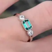 1.80Ct Emerald Lab Created Green Emerald Engagement Ring 14K White Gold Plated