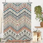 Orange Bohemian Shower Curtain,Orange Boho Shower Curtain Set for Bathroom,Colorful Stripe Modern Fabric Bath Curtain with Hooks, 72x72inches