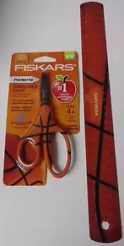 Fiskars 134302-1001 Basketball MVP 5" Non-Stick Pointed Tip Kid Scissors & Ruler