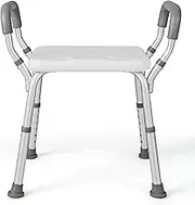 Costway Bath Chair Shower Bench w/Detachable Padded Arms, Anti-Slip Rubber Feet, 6-Level Height-Adjustable Bath Stool, Medical Shower Chair for Seniors, Disabled, Injured, Bathtub Stool, Easy Setup