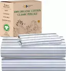 Blue Stripe Twin Sheet Set, 100% Organic Cotton Percale Sheets, Deep Pocket Twin