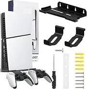 Niciksty Wall Mount PS5/PS5 Slim Wall Mount for PS5 Slim / PS5 Console (Disc/Digital Edition) with 2 Controller Holders Steel Wall Stand Bracket PS5/PS5 Slim Console Wall Mount for PS5