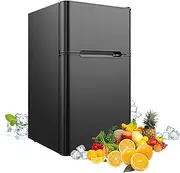 Advwin 90L Bar Fridge, Mini Fridge Freezer Double Doors Independent Temperature Control Portable Bar Home Office Commercial Refrigerator for Cola Beer Beverage Black