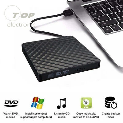 USB 3.0 External CD DVD RW Writer Slim Drive Burner Reader Player For PC Laptop