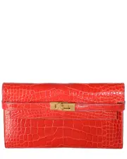 Herms Red Exotic Mississippiensis Kelly Wallet GHW (Authentic Pre-Loved)