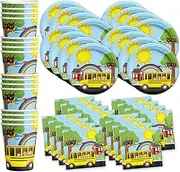 School Bus Birthday Party Supplies Set Plates Napkins Cups Tableware Kit for 16