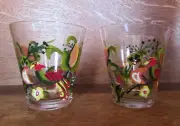 Hand-Painted Glasses Birds Peacock Flowers Jungle Tropical 3-¾" 8 oz Set of 2