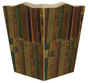 MARYE-KELLEY, "OLD LEATHER BOOK SPINES", 12 INCH WOODEN WASTEPAPER BASKET, NEW