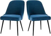 SJIALEN Velvet Dining Chair Set of 2,Home Bedroom Living Room Leisure Chairs Nail Art Make Up Milk Tea Shop Reception Chairs Chairs(Color:Blue)