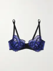 [FLEUR DU MAL] FLEUR DU MAL - Hendrix Satin-trimmed Embroidered Tulle Underwired Soft-cup Bra - Royal blue - 34D 34 D Blue