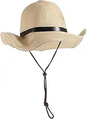 [OATIPHO] Men's Straw Beach Wide Brim Sun Hat Outdoor Sun Floppy Bucket Hat for Gardening Camping Beige