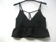 River Island Black Peplum Cross Back Cami UK 12 JS002 NN 01