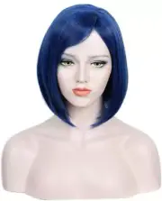 Womens Short Blue Wig With Bangs Halloween Costume Cosplay Wig