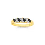 9ct Gold Black Sapphire & Diamond Marquise Cut Ring in Black