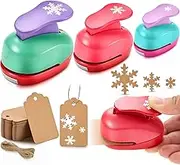 Fullhawl 53 Pcs Snowflake Paper Punch Set Include 3 Pcs Snowflake Punch 50 Pcs Kraft Paper Gift Tags with 10 Meter String Tag Punches for Paper Crafts Christmas Festival Card Scrapbook DIY