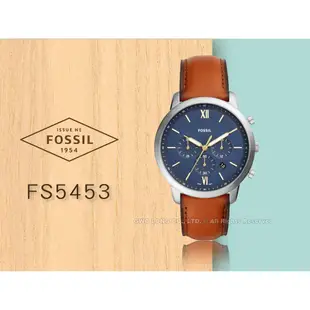 FOSSIL   FS5453 FOSSIL 三眼石英中性錶 皮革錶帶 咖啡 防水 羅馬數字 國隆手錶專賣店