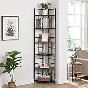 IHOMDEC Industrial 6-Tier Pentagon Corner Bookshelf, 194.5cm Tall Rustic Bookcase Storage Display Organizer Storage Stand for Home Office, Dark Brown