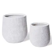 2pc E Style Finn Fibrestone Planters Set Home/Garden Decor 40cm/54cm White