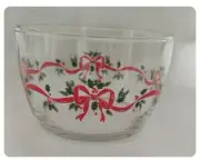 Clear Glass Ribbon Holly & Berry Pattern 4 1/4" Bowl w/ Gold Rim Open Candy Dish
