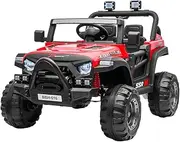 Kids Electric Ride on Jeep Truck, Ride On Car Off Road Vehicle Toy with Remote Control MP3 Flashing Lights Dual Openable Door,Red