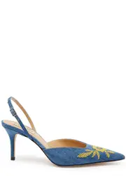 Arteana Verona 75 Embroidered Denim Slingback Pumps 38 (IT38 / UK5)