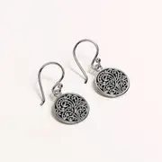 Solid 925 Signature Silver Petrified Garden Filigree Hook Earrings