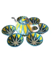 TRADITIONAL UZBEK-CENTRAL ASIAN CHAI - TEA SERVICE - TEAPOT & SIX PIYALAS (CUPS)