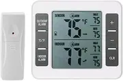 Digital Refrigerator Thermometer, Wireless Digital Refrigerator Thermometer Audible Alarm Indoor Outdoor Thermometer with Sensor Freezer Thermometer Min/Max Temperature Record White1
