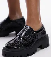 Topshop Wide Fit Lottie chunky loafers in black croc