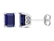 3.15 Carat (ctw) Lab-Created Blue Sapphire Octagon Stud Earrings Sterling Silver